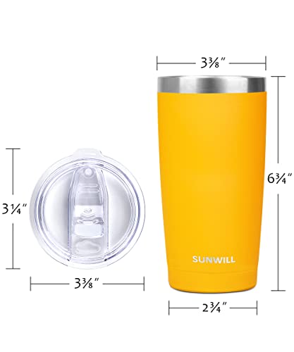 Sunwill 20Oz Tumbler With Lid, Stainless Steel Vacuum Insulated Double Wall Travel Tumbler, Durable Insulated Coffee Mug, Powder Coated Yellow, Thermal Cup With Splash Proof Sliding Lid #TOP3