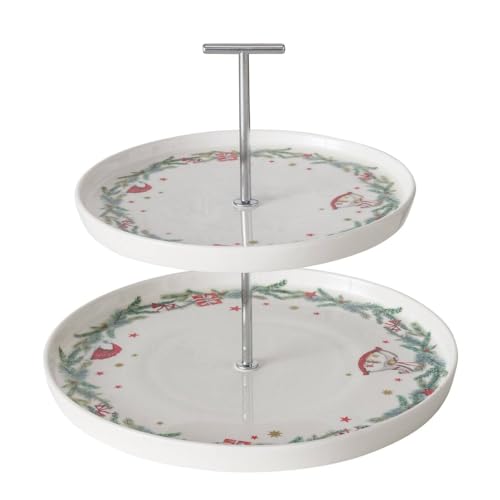 Boltze Home Zweistöckige Etagere mit weihnachtlichem Muster Florenza,...