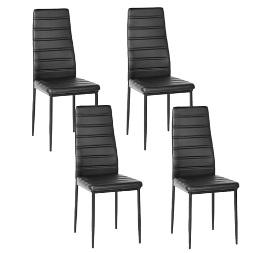 Songvas Juegos de 4 Sillas de Comedor, Silla Cocina, Silla salón, Kunstleder Bezug & hoher Rückenlehne - SGS geprüft -120KG, Stahlgestell, Adecuado para Sala de Estar, Comedor y Oficina(Negro, 4)