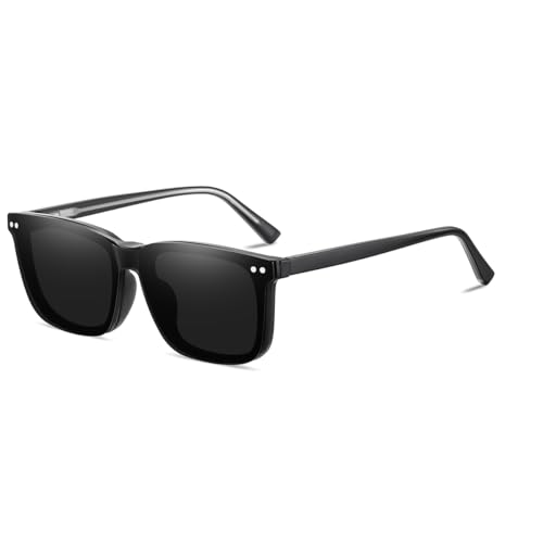 weiyuchen Polarized Sunglasses Driving Magnetic Clip On Sun Glasses Square Men Women glasses Fashion (matte black)
