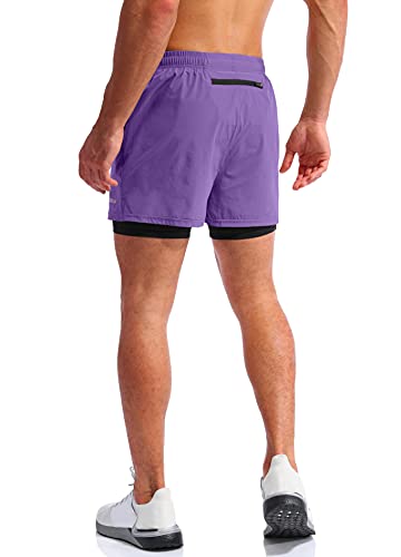 Image of Pudolla Men's 2 in 1 Running Shorts 5 inch Quick Dry Gym Athletic Workout Shorts for Men with Phone Pockets