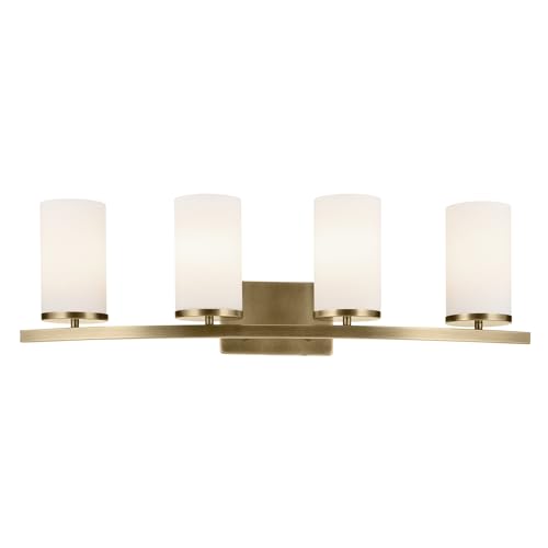 Image of Kichler Crosby 31.25 inch 4-Light Bathroom Vanity Light Fixture with Satin Etched Cased Opal Glass Shade in Natural Brass for Modern Soft Bathrooms (31.25 inch x 8.75 inch), 45498NBR