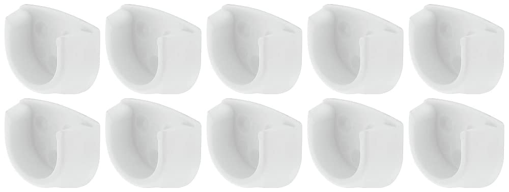 White Rail End Supports Brackets for use with Oval Wardrobe Rails Poles 20mm x10