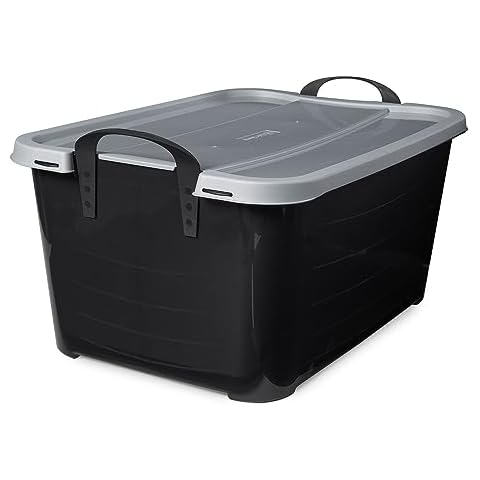 Life Story Multipurpose 55 Quart Stackable Storage Container with Snapping Lids and Built In Handle for Moving and Home Organization, 1 Pack, Black Cover