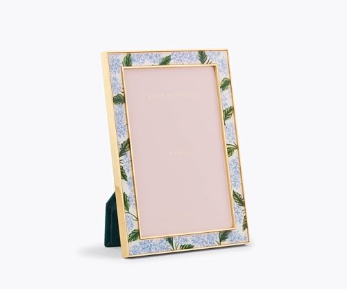 Image of RIFLE PAPER CO. Hydrangea 4x6 Picture Frame For Special Photos With Friends And Family, Stylized Pattern Single Photo Frame For Desks, Cabinets, And Nightstands