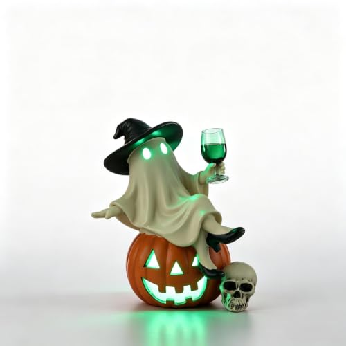 ChayWillow Halloween Ghost Sitting on Pumpkin Figurine with LED - image 1