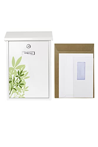 ARREGUI Premium E5608 brievenbus van verzinkt staal, met in zeefdruk gelakte bladen - motief"Blossom", maat M (A4 post), wandbrievenbus voor buiten met inwerpklep, wit met groen - Afbeelding 7