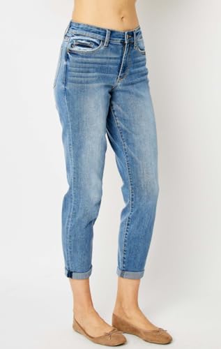 Judy Blue Mid Rise Cuffed Slim Jeans - Comfy & Stretchy Denim for Everyday Wear 82441-154