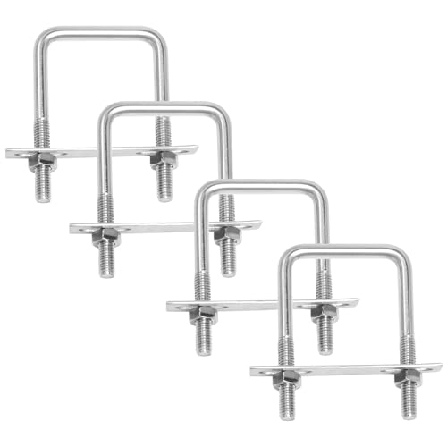4 Stück Bügelschrauben M8 Quadratische U Bolzen Dachbox Befestigung U Bügel Quadratrohrschelle 60 x 100 mm, U Bügel Dachbox mit Muttern und Rahmenplatte U Bolzen Verschluss