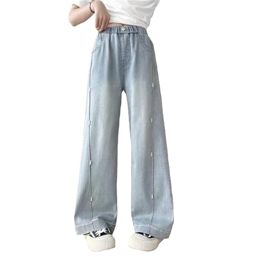 Pantalon large en denim pour fille avec taille élastique confortable