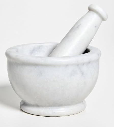KAVITA MARBLES Granite Marble Mortar and Pestle Set Stone Big Size, Kharal, Khalbatta, Kundi, Okhli, Musal, Imamdasta, Silbatta, Idikkalu, Kitchen tool for Grinding Herbs(WHITE). (5 Inch)
