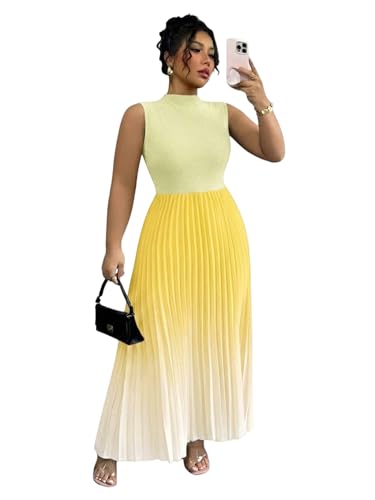Image of SOLY HUX Women's Plus Size Maxi Dress Ombre Sleeveless Pleated A Line Flowy Long Formal Cocktail Dresses