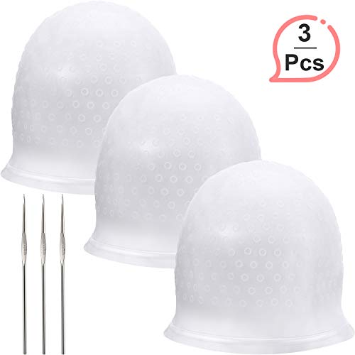 Silicone Highlight Cap Reusable Highlight Hair Cap Salon Hair Coloring Dye Cap with Hooks for Women Girls Dyeing Hair (3 Sets)