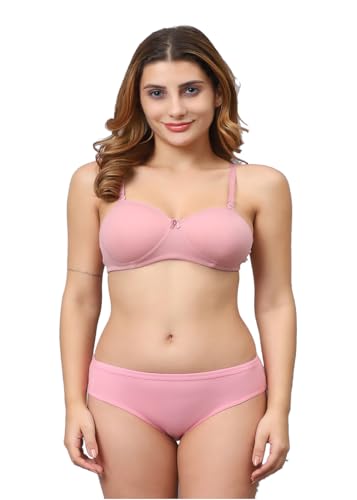 Image of Cotton Blend Light Padded Non Wired Full Coverage Bra and Panty Set Lingerie Set for Girls and Women