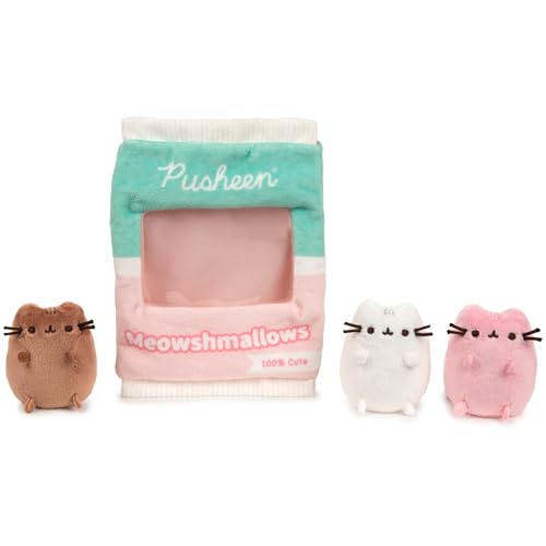 Image of GUND Pusheen Meowshmallows Bag of Treats with Removable Mini Plush, Stuffed Animals for Ages 8 and Up, Pink/Green, 7.5”