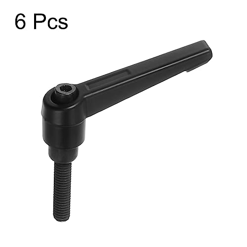 Image of HARFINGTON 6pcs Adjustable Clamping Lever Handles M6 x 25mm Male Thread Bolt Knobs Rotating Screw Locking Quick Release Ratchet Push Button Handle, Black