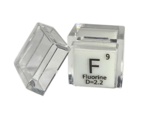 Image of 0.39 inch 10mm Fluorine Teflon 75% Pure Cube F Periodic Table Element Engraved Density Collection Science Education Display Block Cube + Acrylic Case Box - 1PC