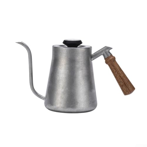 ZiStarlilife Hervidor de cuello de cisne de acero inoxidable con termómetro de 650 ml, 850 ml, boquilla estrecha para verter con precisión sobre café y té en casa o cafetería (650 ml, plata)