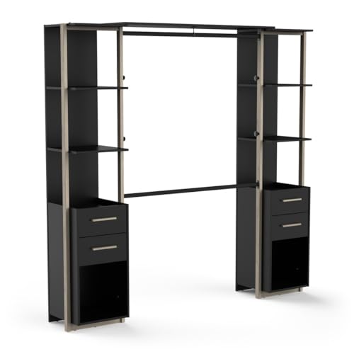 Calicosy Kit Placard 2 colonnes, 4 tiroirs et penderie H204,4 cm - Moon - en Panneaux de Particules - Rangement - pour Salon - L210 x l41,5 x H204,4 cm