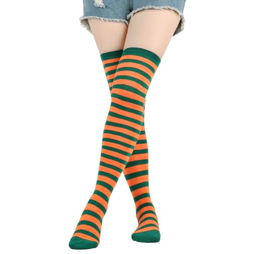 Calcetines Deportivos Altos Calcetines hasta el muslo para mujer, calcetines a rayas, medias largas hasta la rodilla, calentadores de piernas, calcetines deportivos al libre (Green, One Size)
