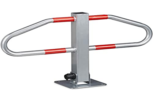 Relaxdays 10020486 Barrière de parking rabbatable HxlxP: 47 x 70 x 18 cm poteau de parking manuel en métal avec 2 clés à fixer pour les voitures autocollants rouges, Gris/Rouge