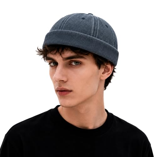 Image of Classic Vintage Style Solid Color Sailor brimless Skull hat Casual Washed Cotton Rolled Cuff Harbour Hat