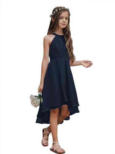 Chiffon Flowy Dresses Flower Girls Asymmetrical with Ruffles Sleveless Swing Party Gowns A-Line Dress…2