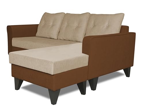 Image of Adorn India Maddox L Shape 4 Seater Sofa Set Tufted Two Tone RHS (Brown & Beige) (3 Year Warranty)