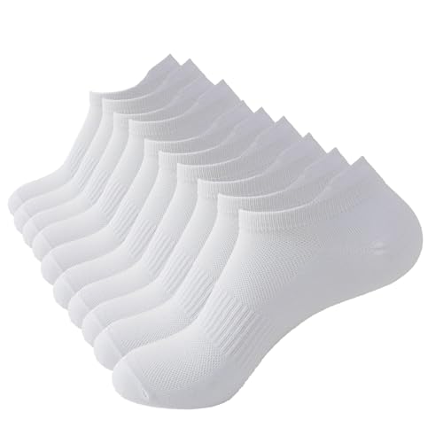KOXSOCKN White Ankle Socks for Woman Cotton Crew Socks Athletic Running Low Cut Socks 5 Pairs(white?6-9)