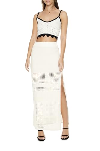 Forever 21 Saia maxi feminina de malha aberta, Baunilha, G