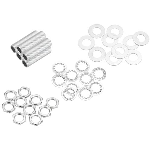 Image of MECCANIXITY 35Pcs 1.2 inch Lamp Pipe Nipples Kit with Hex Nuts Washers, M10 Fine Threaded Hollow Tube Repair Hardware Fasteners Assortment for Assembly Chandelier Ceiling Lamp DIY, Silver