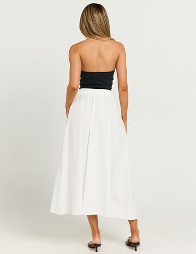 IDEALSANXUN Womens Spring Summer Elastic Waist A Line Mid-Long Maxi Skirt with Slit3