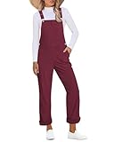 luvamia Corduroy Womens Bib Overalls 90S Overalls Loose Overall Jumpsuit Wine Red Medium Fits Size 8 / Size 10