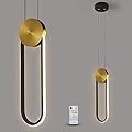 OIYIO Modern Black and Gold Pendant Lights Fixture, Small RC Dimmable LED Pendant Lighting Over Sink, Oval Linear Kitchen Island Light for Dining Room Bedroom Bathroom, Single, Height Adjustable