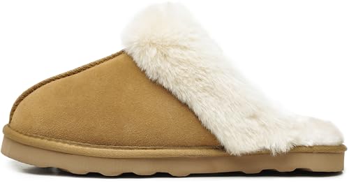 Emma Women's Winter Fur Slippers Genuine Suede Fluffy Faux Fur Memory Foam Cushion, Indoor and Outdoor2