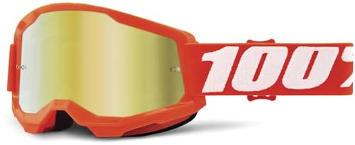 Image of 100% Strata 2 Motocross & Mountain Bike Goggles - MX and MTB Racing Protective Eyewear (Orange - Mirror Gold Lens)