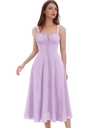 Image of IBTOM CASTLE Women Corset Dress Sleeveless Spaghetti Straps Casual Dresses Boho Slit Lace Up Flowy Midi Bustier Sundress