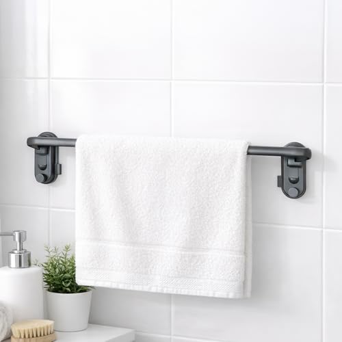Image of MIORAH Suction Towel Holder for Bathroom - Rust - Free Powder Coated Wall Mounted Towel Rack No Drill Towel Rack Modern Bathroom Accessories Organizer Grey