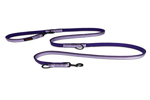 Guinzaglio a doppia estremità HALTI - guinzaglio da addestramento con imbottitura in neoprene, tessuto catarifrangente 3M e lunghezza regolabile. Ideale per cani piccoli e medi (taglia S, viola)