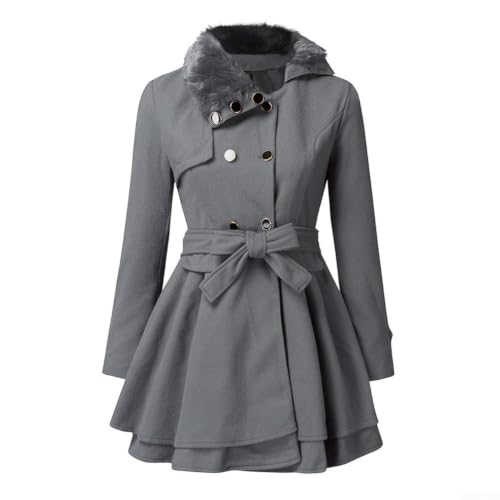 Manteau long en fausse laine rouge style Angleterre à double boutonnage femme