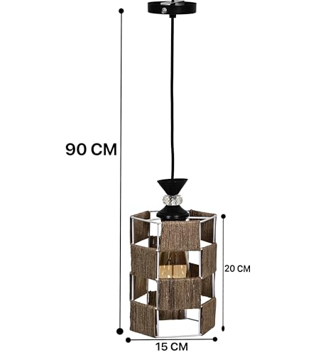 Image of Groeien Crystal Jute Weave Metal Hanging Pendant Ceiling Lamp Fixture | Chandelier for Home, Indoor, Outdoor,Living Room, Bedroom(Bulb Included)(JuteWeave, 1)
