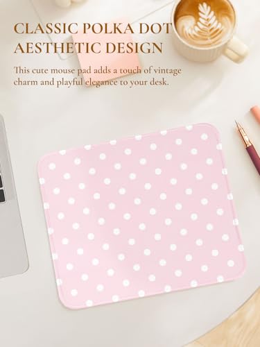 Image of Square Cute Dots Mouse Pad with Stitched Edge, Premium Waterproof Cloth Aesthetic Small Dot Mouse Mat, Non-Slip Rubber Base Funny Mousepad Desk Accessories,Dots Pink White