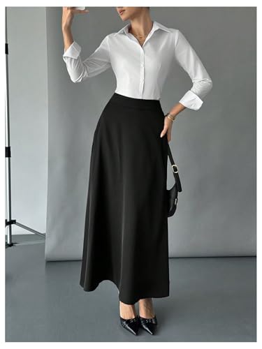 Verdusa Women's Elegant A Line Maxi Skirt High Waisted Flowy Skirt with Pockets3