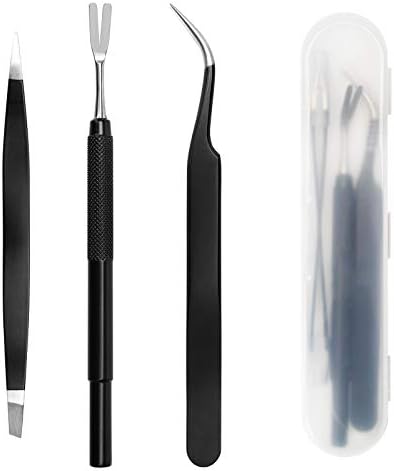 COITEK 3 in 1 Tick Remover Kit, Black Tick Remover Tweezers Stainless Steel Tick Remover Tools Set for Pet Dog, Cat, Human with Storage Box