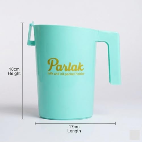 Image of Milk and Oil Packet Holder, Black Plastic Kitchen Organizer with Handle, Cylindrical Spill-Proof Pouring Container (Green, Large)
