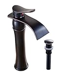 Homevacious Waterfall Bathroom Vessel Sink Faucet Tall Single Handle Oil Rubbed Bronze Lavatory Modern Contemporary Mixer Tap One Hole Deck Mount with Pop Up Drain Assembly Without Overflow Commercial