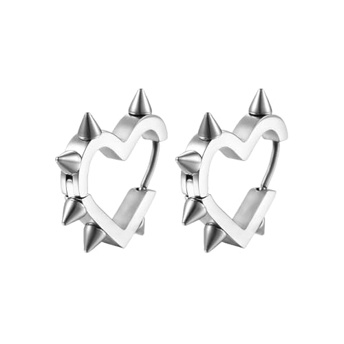 Y2K Spiky Heart Hoop Earrings for Women - Emo Punk Earrings, Black Spike Earrings - Stainless Steel Hoop Earrings, Gothic Jewelry