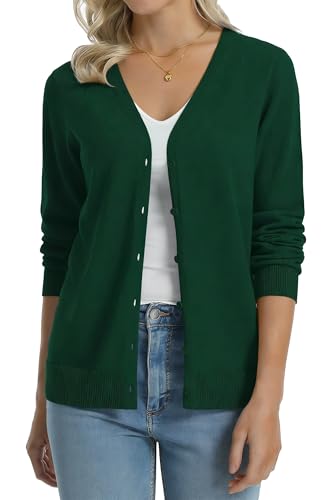 Image of QUALFORT Women's 100% Cotton Lightweight Cardigans Long Sleeve Knitted Button Down Sweater