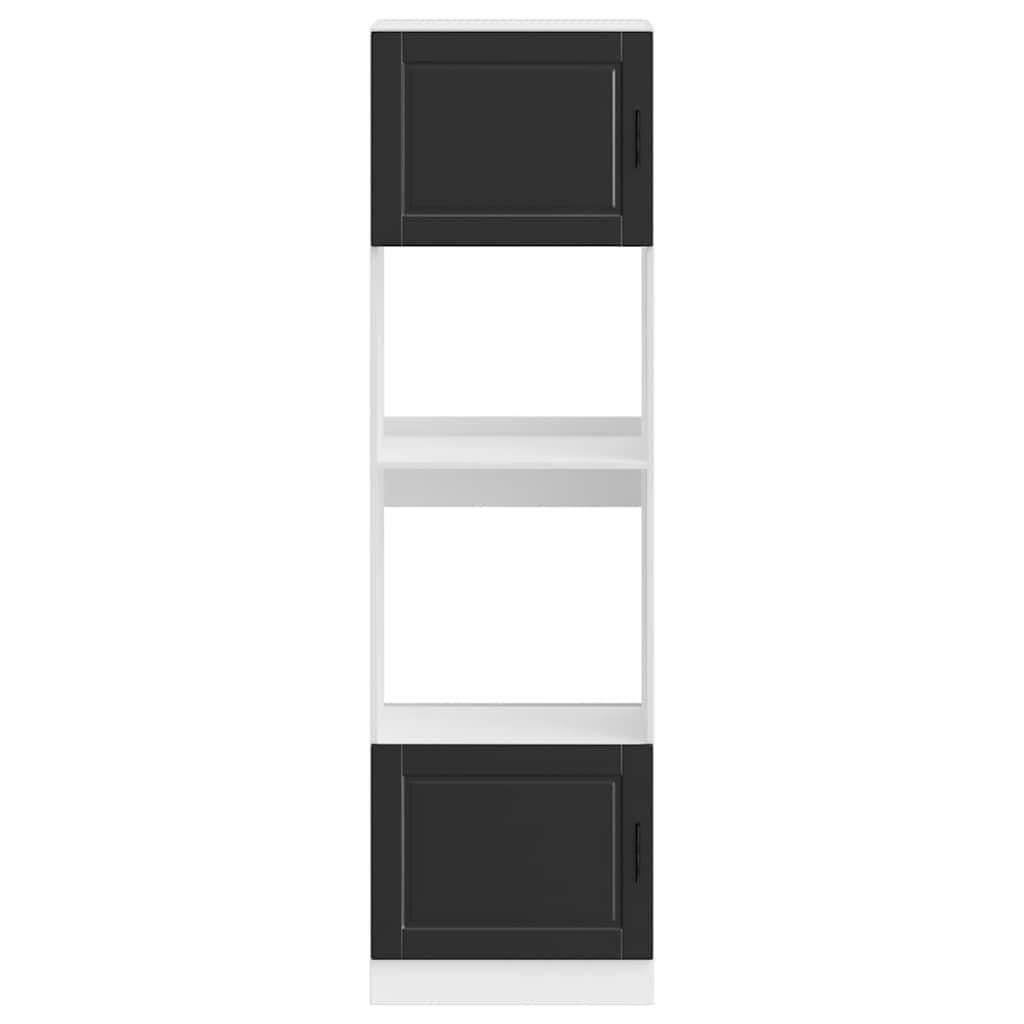 Szafki do zabudowy kuchenki 2 szt. Porto czarny, materiał drewnopochodny, 60 x 57 x 207 cm, regulowane nóżki, meble kuchenne oszczędzające miejsce do piekarnika i kuchenki mikrofalowej