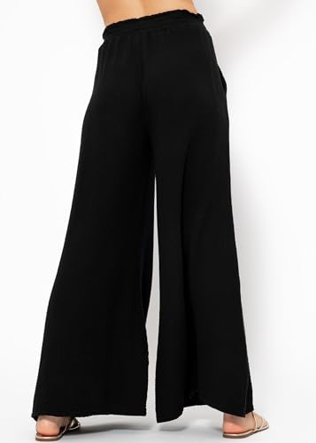 R.Vivimos Women's Cotton Palazzo Pants Casual Elastic High Waisted Loose Flowy Wide Leg Long Trousers Pants with Pockets2